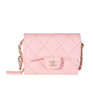 Chanel Pink Quilted Caviar Compact Wallet On Chain