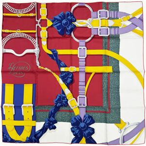 Hermes CARE 90 GRAND MANEGE Large training technique ribbon silk green red navy scarf large ladies