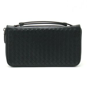 Bottega Veneta Intrecciato Round Long Wallet Travel Case Calf Leather Black 169730