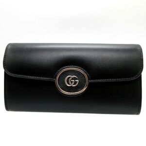 Gucci 762167 Joan Double Leather Black Bifold Long Wallet 0140