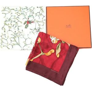 Hermes Scarf Last Year's Snow Holly Fruit Kare90  Red