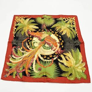 Hermes Petit Carre Mythiques Phoenix Myth of the Muffler/Scarf Black Red Silk Ladies Fashion Accessories USED