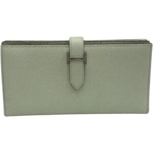 Hermes Bear Souffle Epson Leather Bifold Long Wallet Light Green 28808