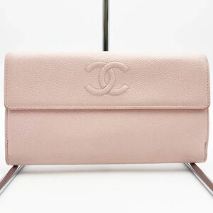 Chanel Cocomark Long Wallet Pink Caviar Skin Ladies Fashion Accessories Brand USED