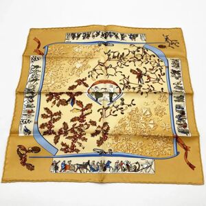 Hermes Carre 40 NEIGE D'ANTAN Last Snow Muffler/Scarf Handkerchief Orange Silk Ladies Fashion USED