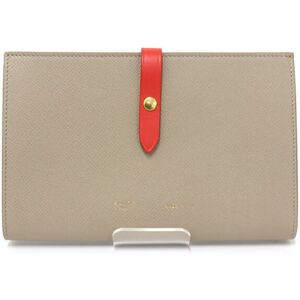 Celine LARGE STRAP WALLET large strap wallet folio long leather 10B633BFP beige orange gold metal fittings S rank