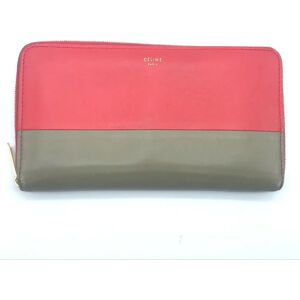 Celine Round Zipper Long Wallet Fashion Accessories Lambskin Ladies Red x Beige