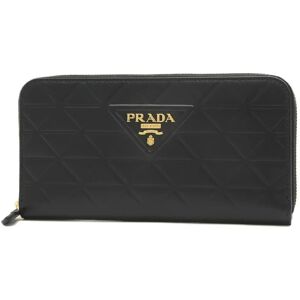 Prada Triangle Zip Around Round Long Wallet Calf Black 1ML506