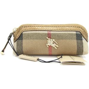 Burberry Pouch Beige Canvas Leather Check Pattern Key Case Men Women