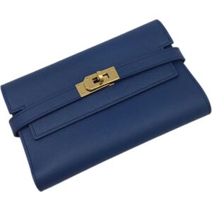 Hermes Kelly Wallet Medium Epson Blue Agat A Engraved 2017 G Hardware Gold Compact Accessory Women's Men's Unisex