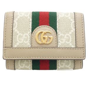 Gucci Mini Wallet Ophidia 735099 Trifold Canvas x Leather White 083690