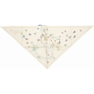 Hermes Story Triangle Scarf Muffler Embroidery Beads Carre Silk Ivory