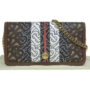 Burberry Striped Chain Wallet Shoulder Pouch Brown Black White