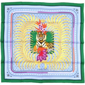 Hermes King's Tiger Fururi Scarf Muffler Silk Green Blue