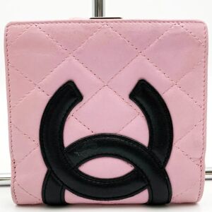 Chanel Cambon Line Bifold Wallet Coco Mark Pink Black Leather Ladies Fashion Accessories