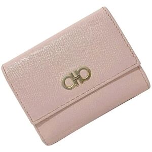 Salvatore Ferragamo W Folio Wallet Pink Silver Gancini 22 C880 Double Leather Compact with Clear Pocket