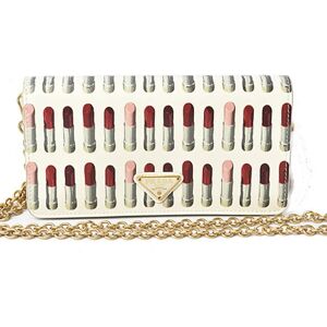 Prada Wallet Chain Clutch Bag Smartphone Storage  Long 1DH044 SAFFIANO Lip Motif BIANCO White