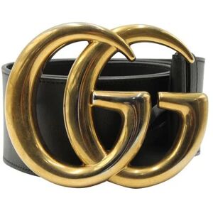 Gucci Black Leather Belt With Large Antique Brass Gg Buckle