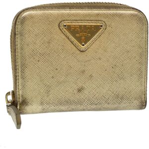 Prada Coin Purse Leather Gold Auth 41254