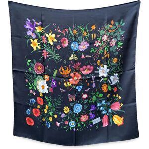 Gucci Vintage Black Background Flora Silk Scarf Floral Pattern