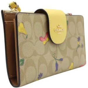 COACH Beige & Yellow Phone Wallet With Flower & Veggie Print