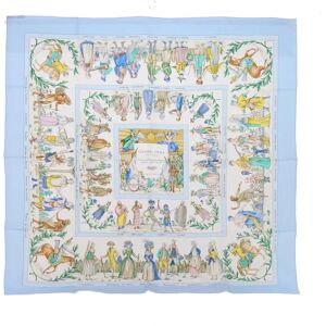 Hermes Carre 90 COSTUMES CIVILS ACTUELS Scarf Silk Blue Auth am5078