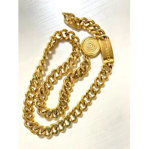 Chanel Vintage golden thick chain belt with a CC charm and logo plate