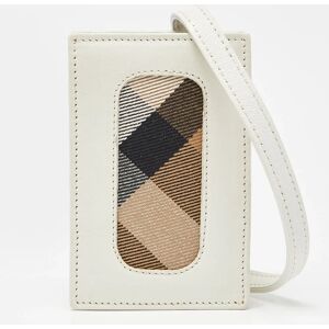 Burberry White Leather and Check Canvas Card Holder with Strap