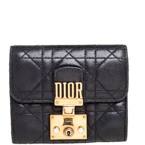 Christian Dior Black Cannage Leather Addict Compact Wallet