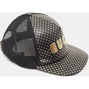 Gucci Black Guccy Stars Print Leather & Mesh Baseball Cap M