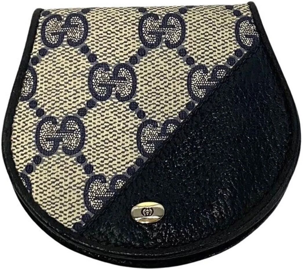 Gucci Old GG Hardware Leather Coin Case Purse Navy 32786