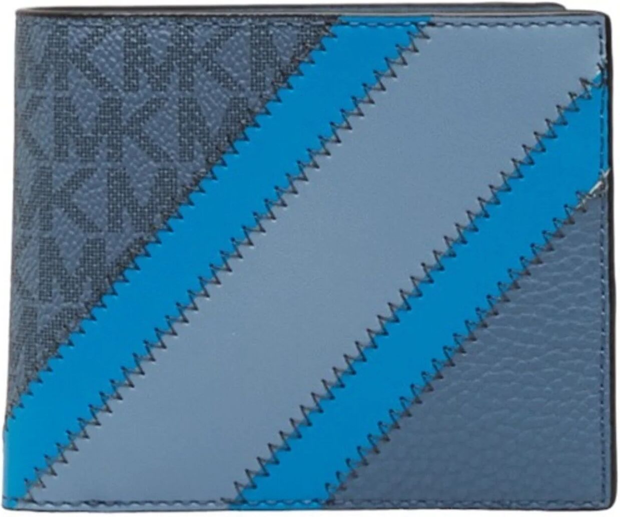 Michael Kors BLLFLD W COIN PKT MK Signature Bifold Wallet 36R3LCOF3U Blue PVC Leather Women's