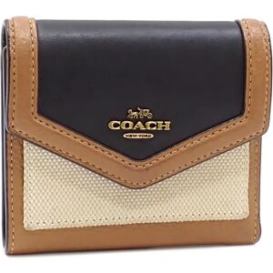 COACH Tri-Fold Wallet Women's Brown Black Leather Canvas 91766 C207604