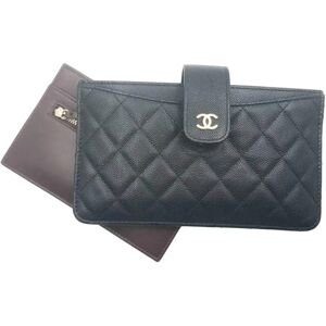 Chanel Classic Black Caviar 2 Set Pouch Long Wallet