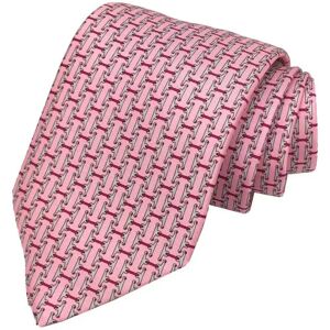 Hermes Tie CRAVATE TWILL 8CM MORS AND 606236T 21 HTH2012 Horse harness pattern silk twill tie Pink ROSE/GRIS/MAGENTA Men's