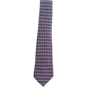 Hermes tie chain pattern silk 100% men's navy