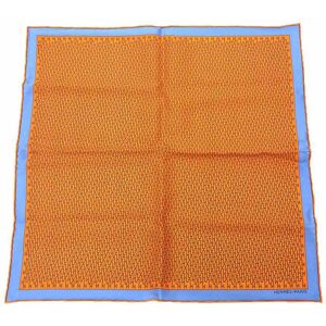 Hermes Pocket square Scarf Muffler Carre POCHETTE TWILL VINTAGE PUZZLE H805906T-02 100% Silk 02 ORANGE/CIEL Orange preserved neckerchief bandana Men's Women's  aq9 413