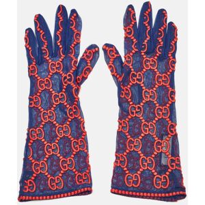 Gucci Blue/Red GG Embroidered Tulle Gloves M