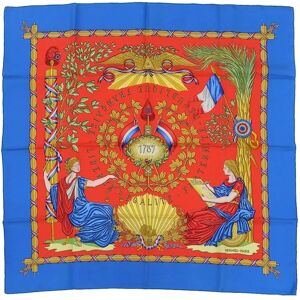 Hermes Carre 90 Scarf Silk Blue Red Pattern Commemorating the French Revolution