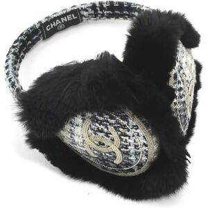 Chanel earmuffs here mark tweed/fur black ladies