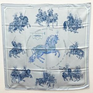 Hermes CARROUSEL Horse Pattern Muffler/Scarf Blue Silk Ladies Fashion IT1W4FO563O2