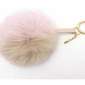 Fendi Charm Pom Fur/Leather Pink x Beige Gold Women's e54490a