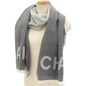 Chanel Cocomark Logo Stole Gradient Gray 100% Cashmere