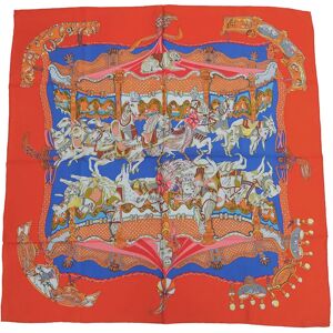 Hermes Carre 90 TOURNEZ MANEGE Merry-Go-Round Orange x Light Blue Scarf Muffler