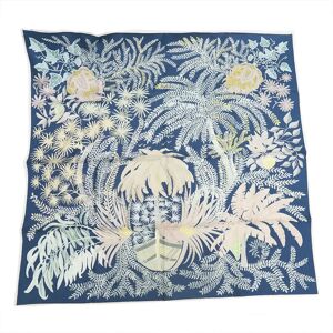 Hermes Carre Double Face 90 Painters' Garden Light Blue x Gray Scarf Muffler H903908S Reversible Women's