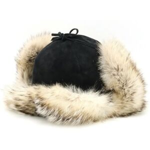 Hermes Pilot Cap Flight Aviator with Earmuffs Fur Badger Leather Cowhide Black #58