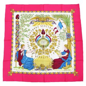 Hermes Muffler/Scarf Large Pink White Square Print Silk Carre90 LIBERTE EGALITE FRATERNITE REPUBLIQUE FRANCAISE French Revolution VINTAGE