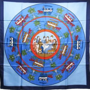 Hermes Scarf Carre 90 JEU DES OMNIBUS ET DAMES BLANCHES Omnibus and Lady's Game Blue 100% Silk