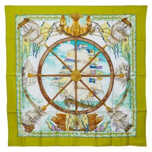 Hermes Carre 90 Viva le vent Blow the Wind Scarf Muffler Light Green Multicolor Silk Women's