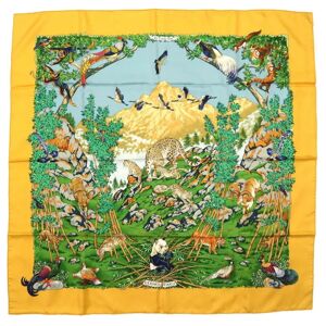 Hermes Carre 90 SICHLIAN Sicilian Animal Sichuan Silk Yellow Scarf Muffler